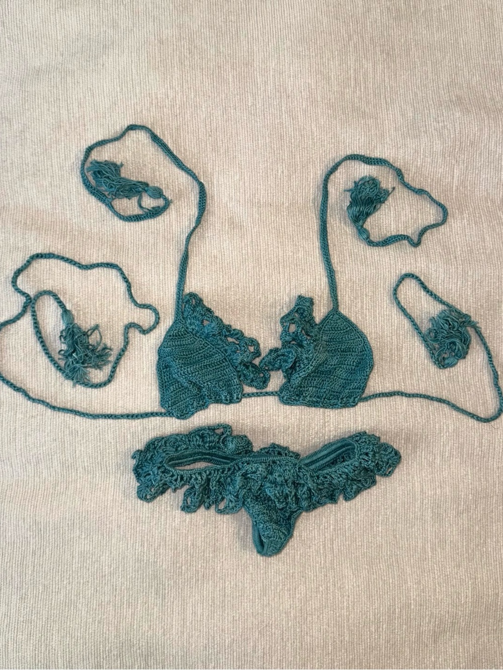 Handmade Teal Crochet Bikini Set - Women Swim Bikini